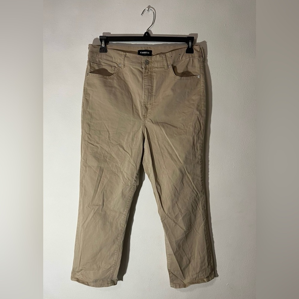 Express super high rise, straight Pant Size 14R Tan Elastic Waist